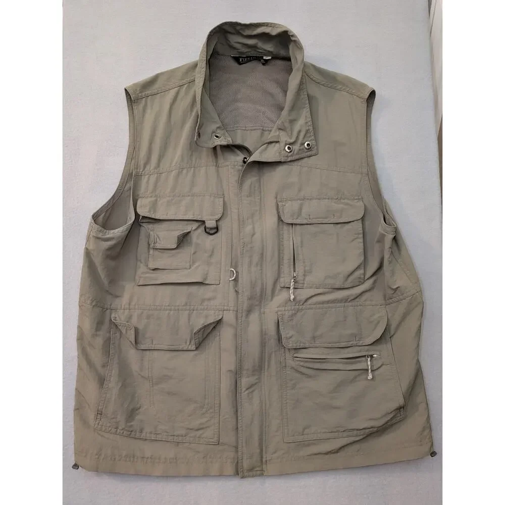Fieldline Hunting Fishing Vest Men XL Tan Utility Outdoor Gear 4 Pocket Full Zip
